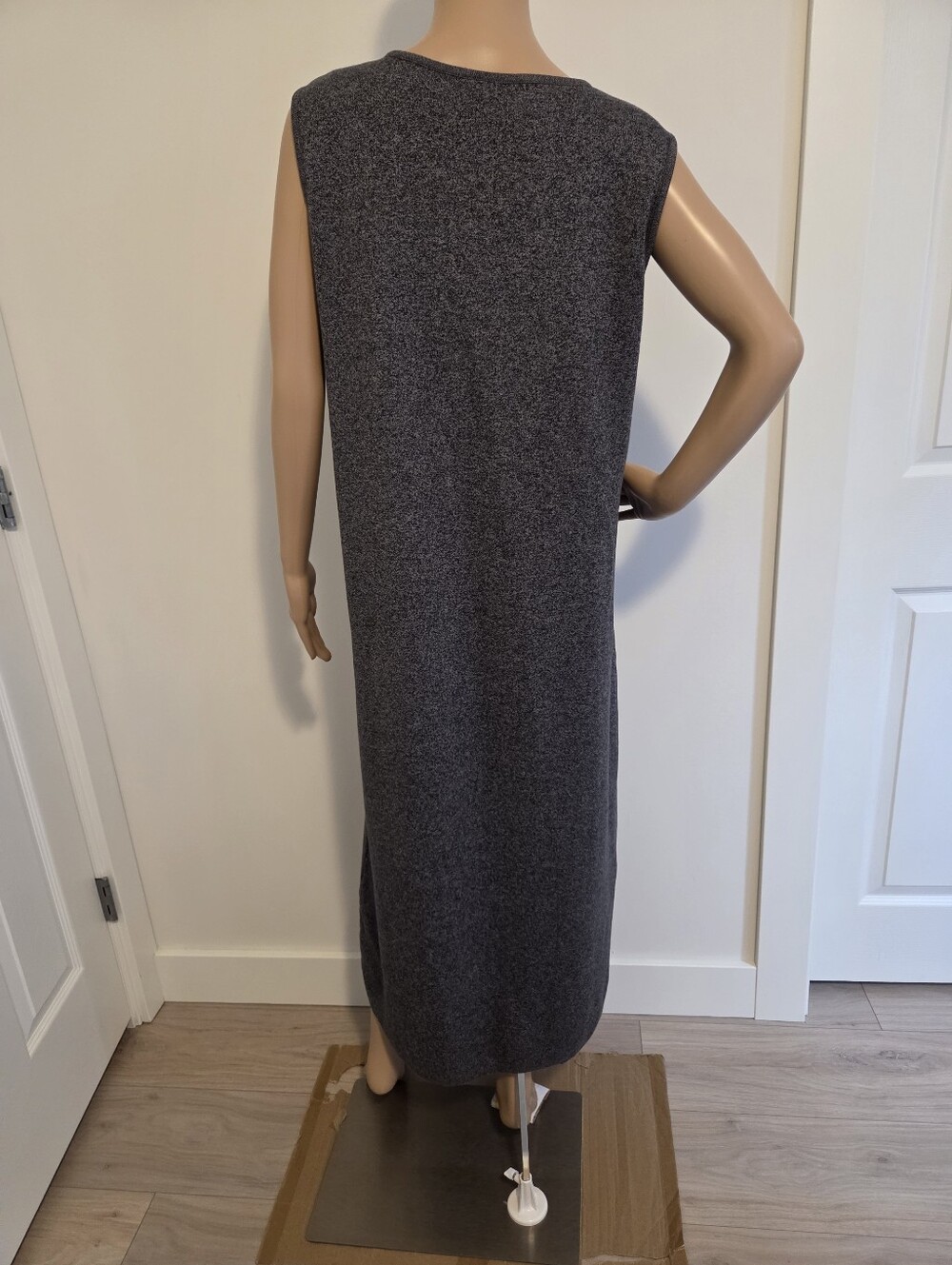 Eileen Fisher Heather Grey Sleeveless Cotton Maxi Dress - Picture 4 of 6
